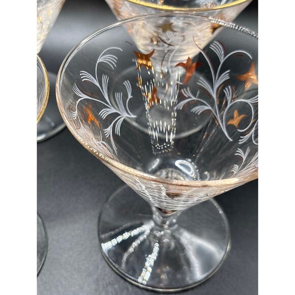 Libbey Royal Fern Drinking Glasses Vintage Stemware Set of 6 Gold Accents MCM - Picture 8 of 8